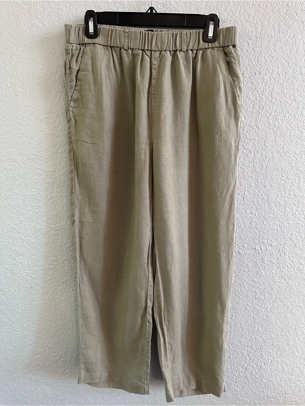 Quince 100% European Linen Pull On Pants Olive Green Elastic Waist Medium